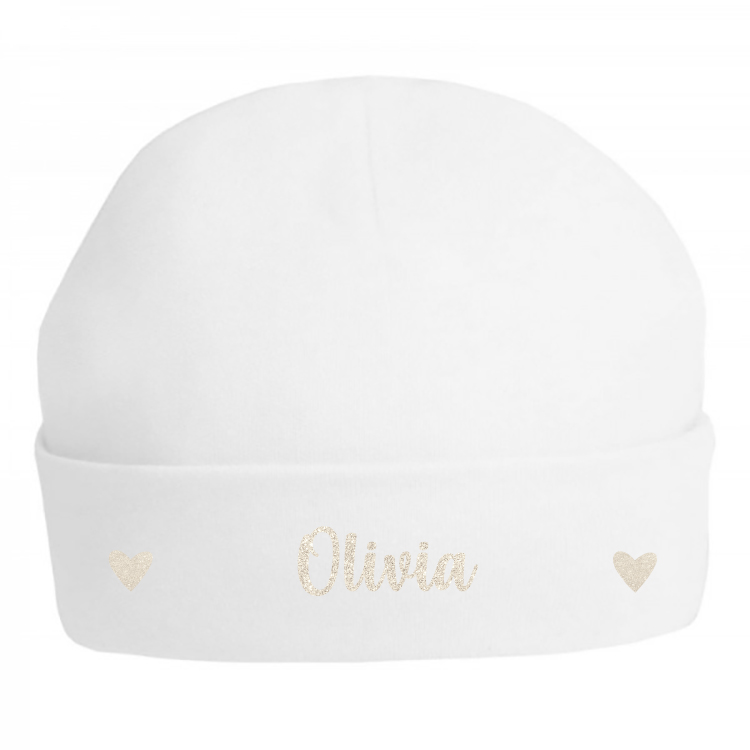 White Baby Hat - Hearts